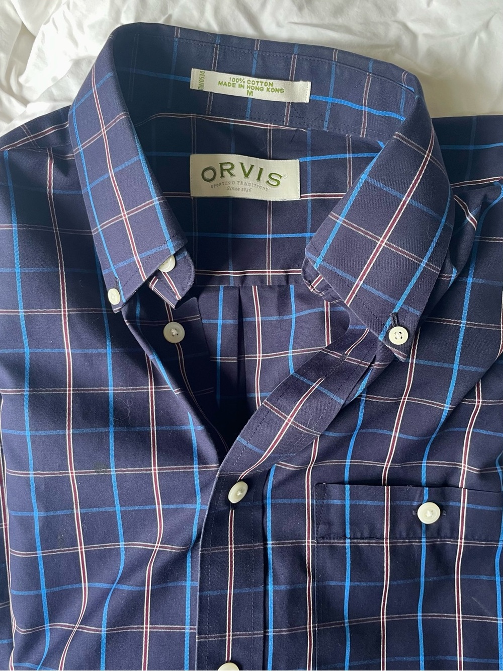 Orvis Men’s Cotton Navy Plaid ShortSleeve Button Shirt

M

EUC